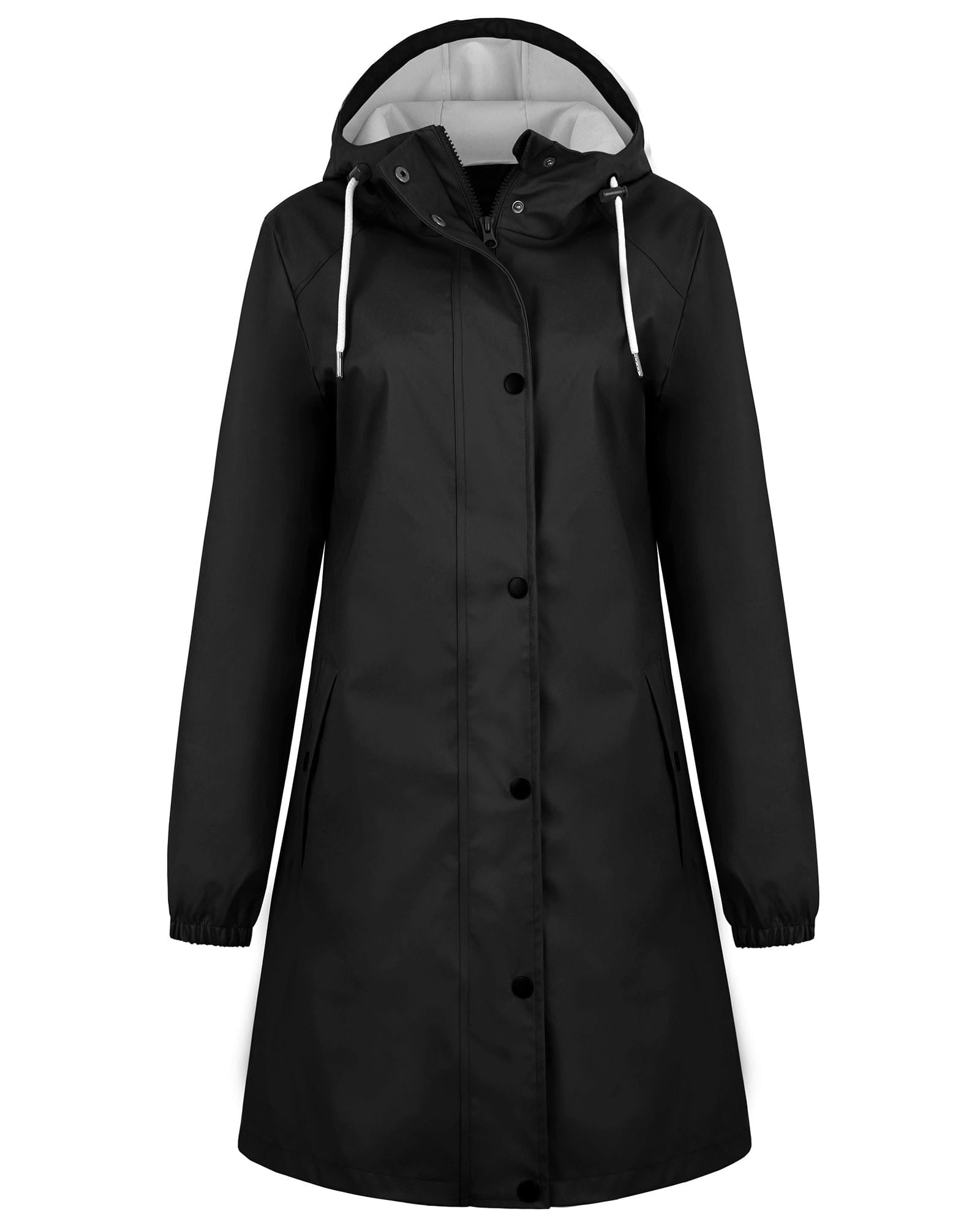 Black / XS/34 Damen Regenjacke RF03 - Wasserdicht, Atmungsaktiv, Lang, Stilvoll