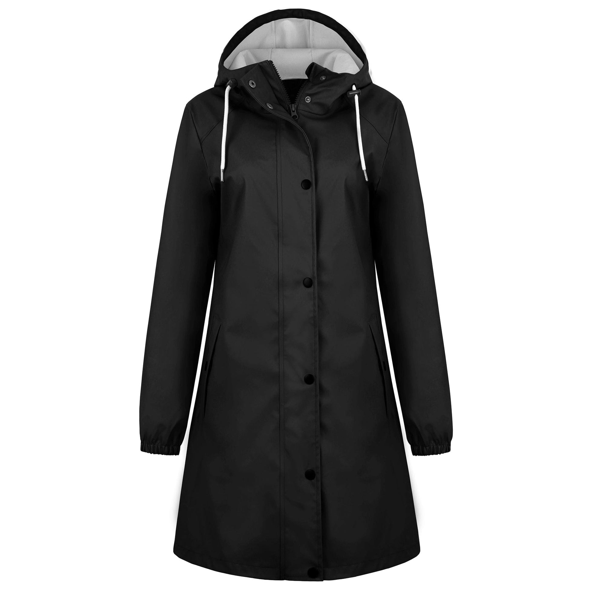 Black / XS/34 Damen Regenjacke RF03 - Wasserdicht, Atmungsaktiv, Lang, Stilvoll