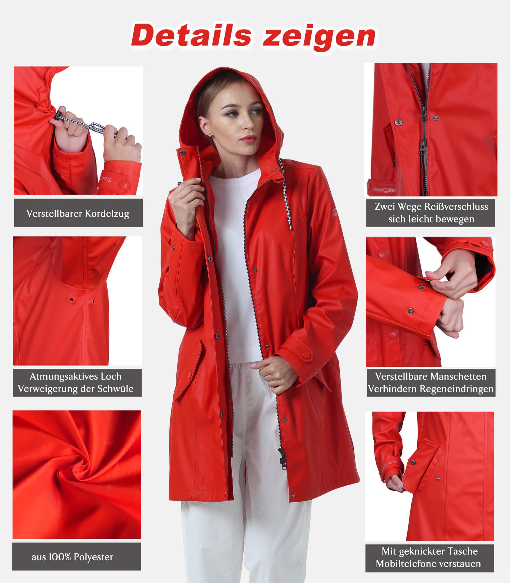 Damen PU-Regenmantel Freizeitjacke IK02