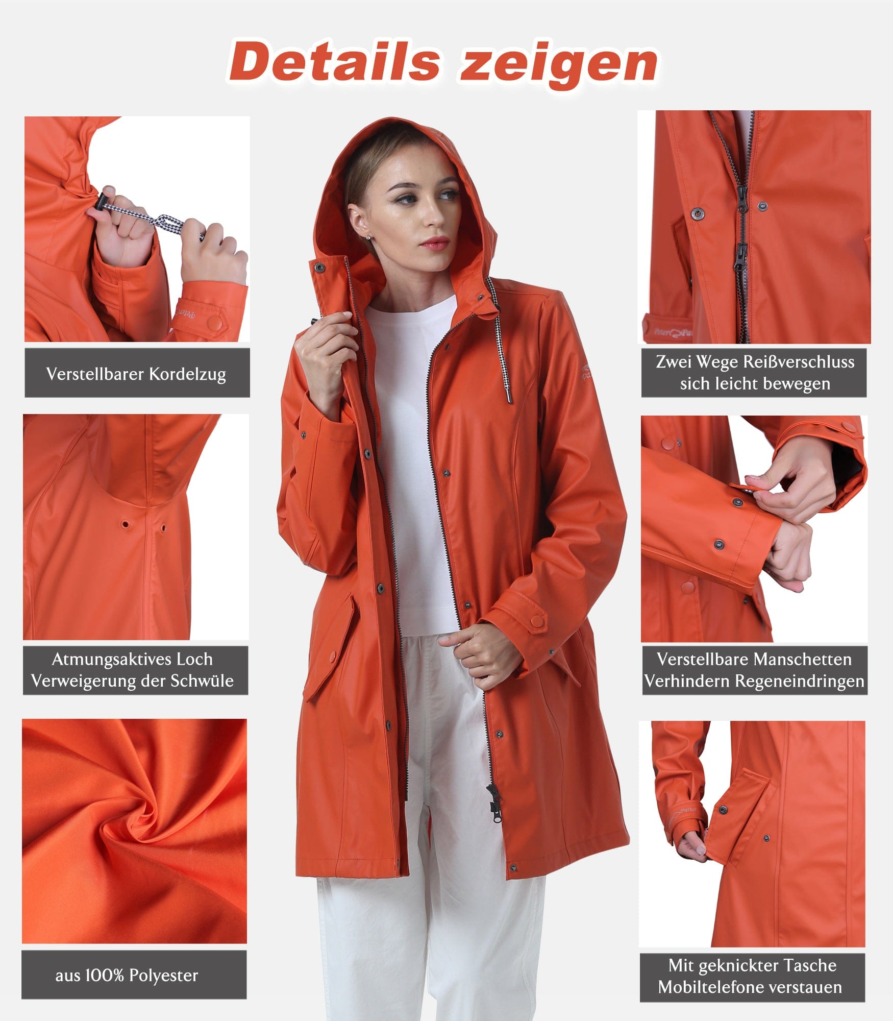 Damen Regenjacke IK02 - Wasserdicht, Atmungsaktiv, Lang, Gefüttert, Stilvoll