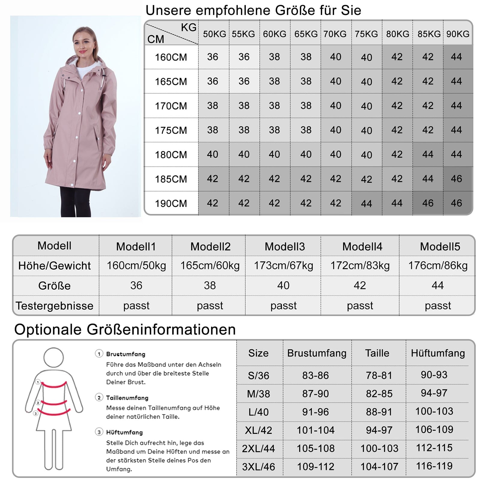 Damen Regenjacke RF03 - Wasserdicht, Atmungsaktiv, Lang, Stilvoll