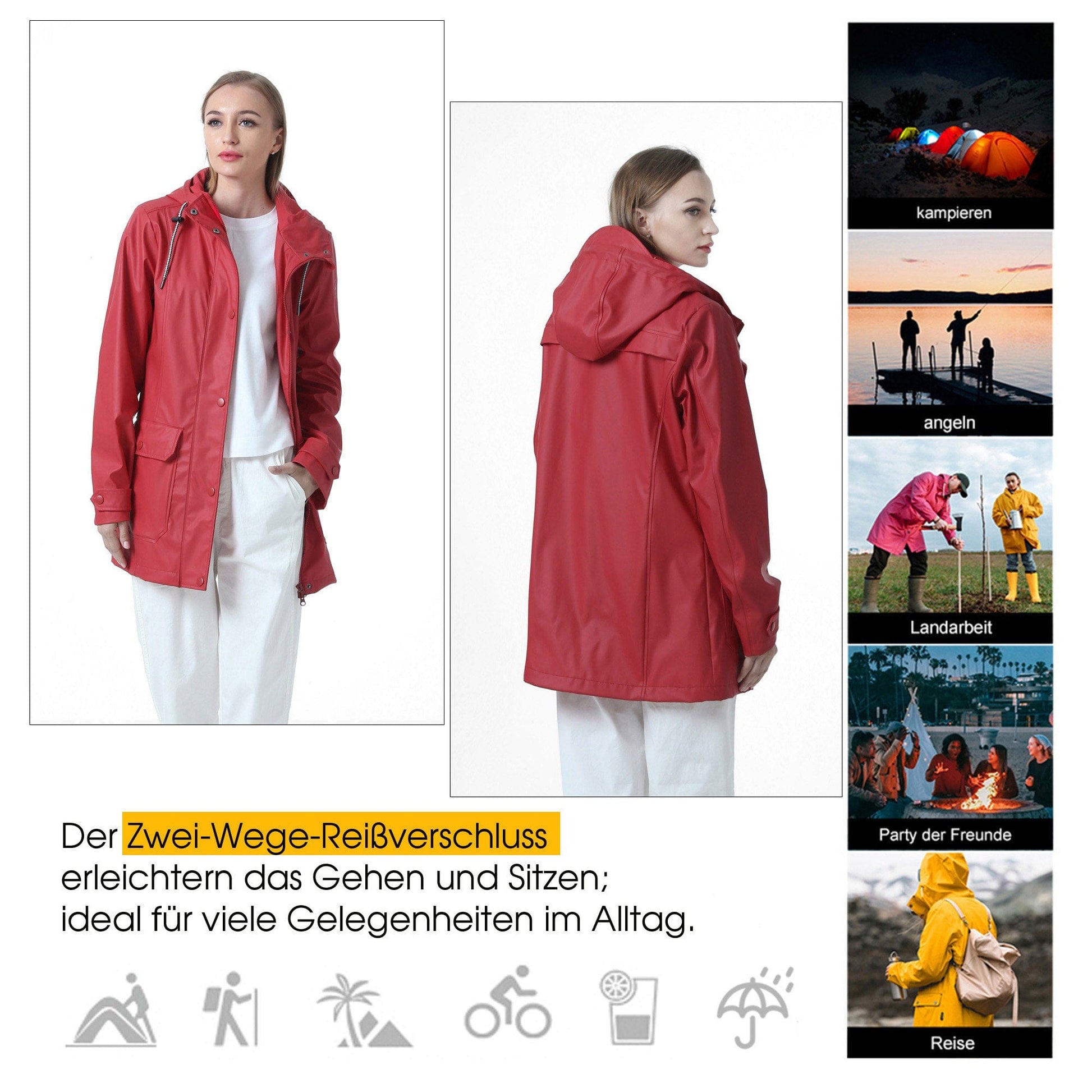 Damen Regenmantel mit Wasserschutz und Freizeitjacke Jacky