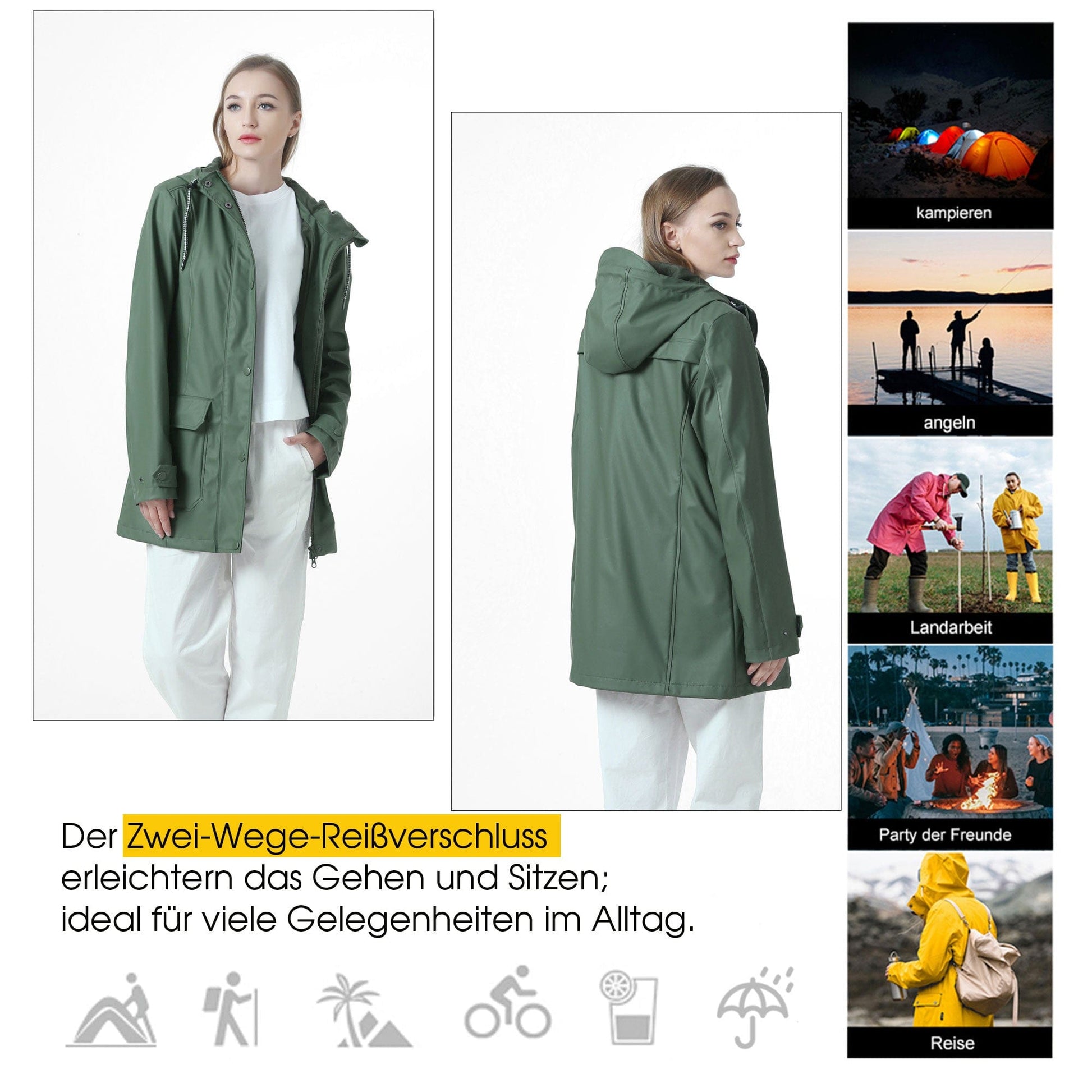 Damen Regenmantel mit Wasserschutz und Freizeitjacke Jacky