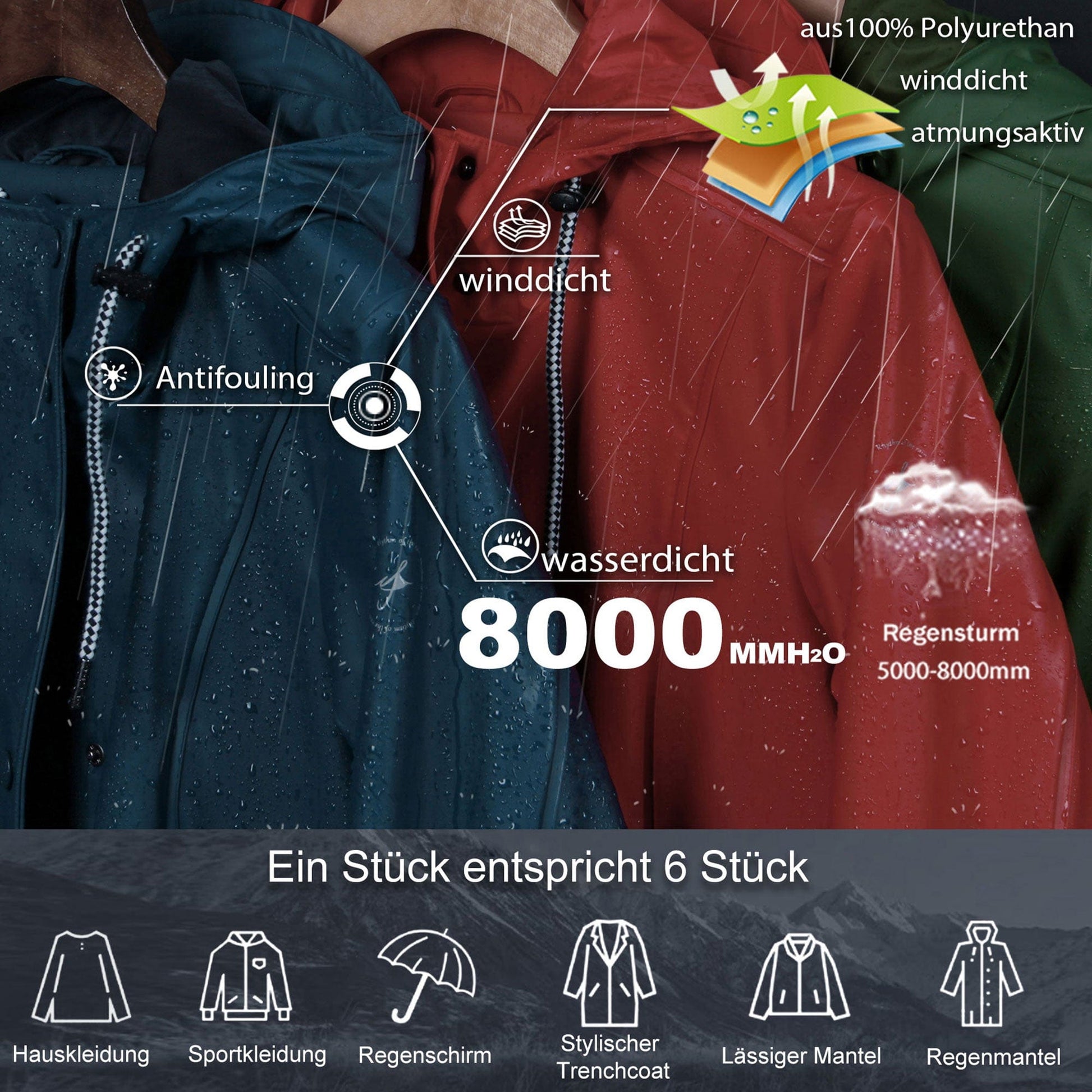 Damen Regenmantel mit Wasserschutz und Freizeitjacke Jacky