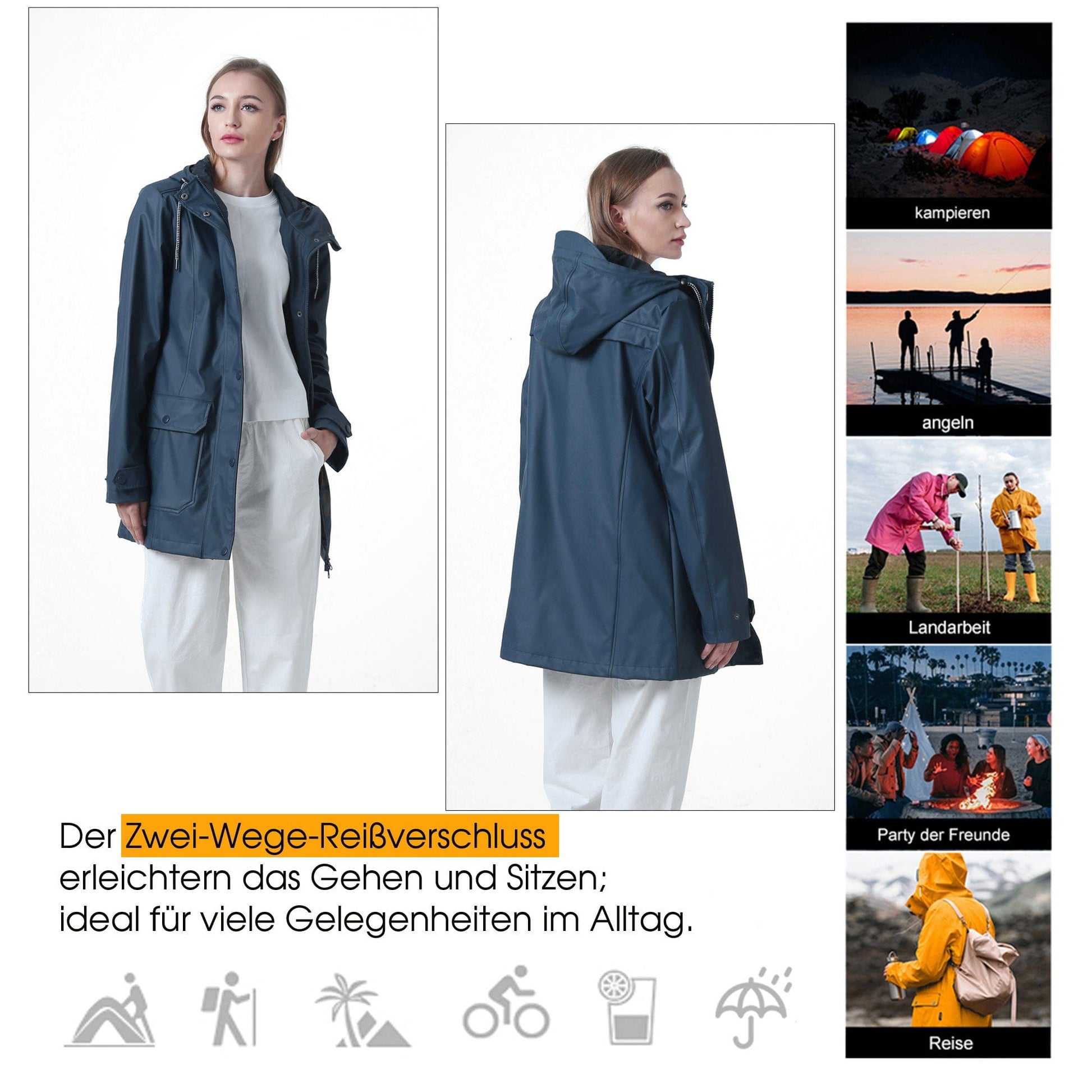 Damen Regenmantel mit Wasserschutz und Freizeitjacke Jacky