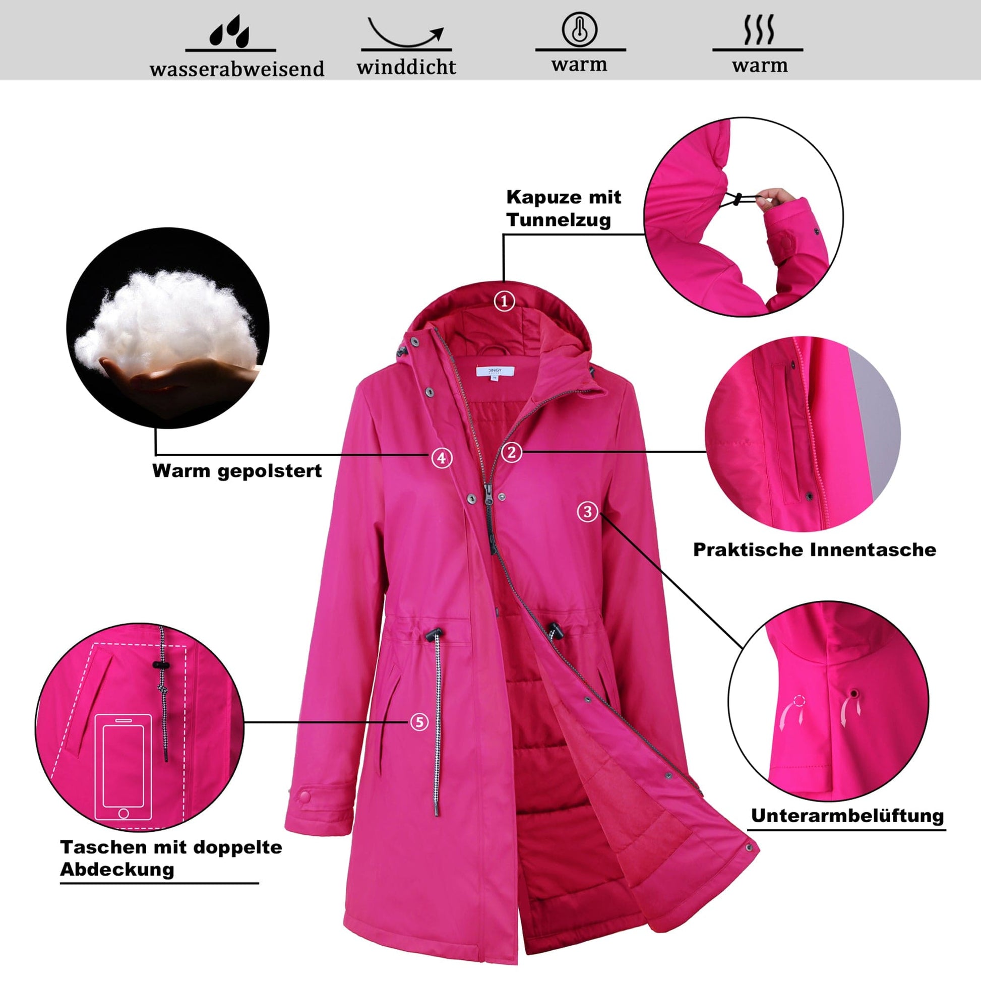 PU-Regenmantel Outdoor warme Jacke Dora