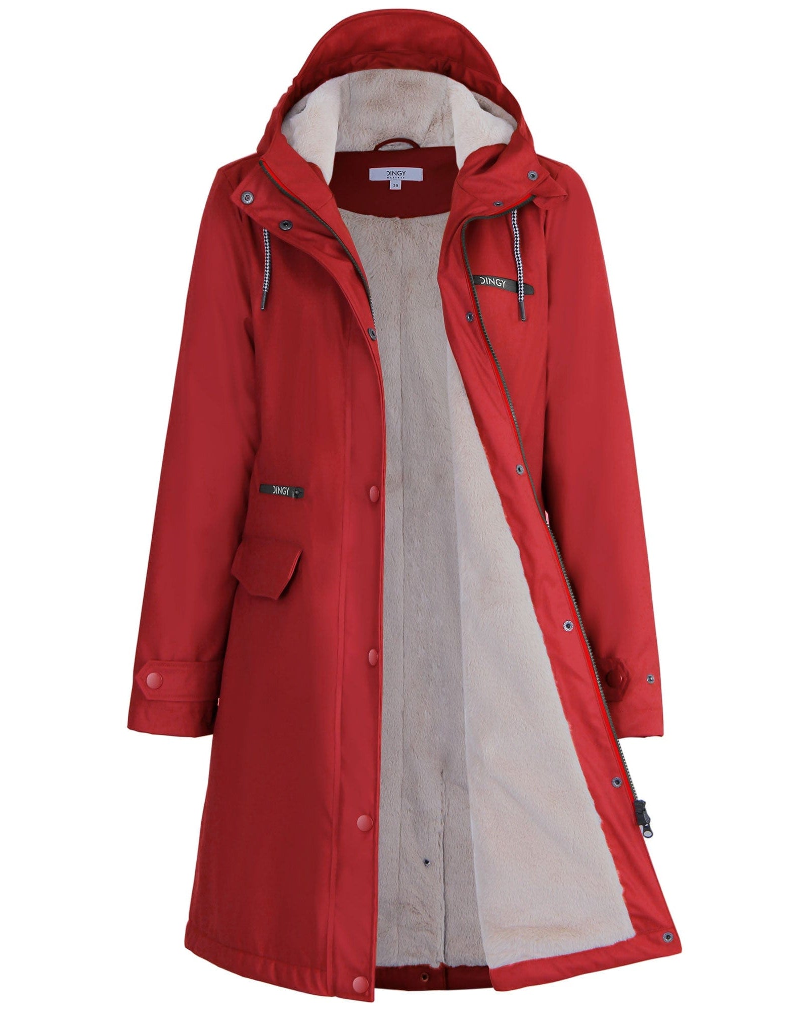 Red / M/38 PU wasserdichter Regenmantel Winter warme Jacke PT02