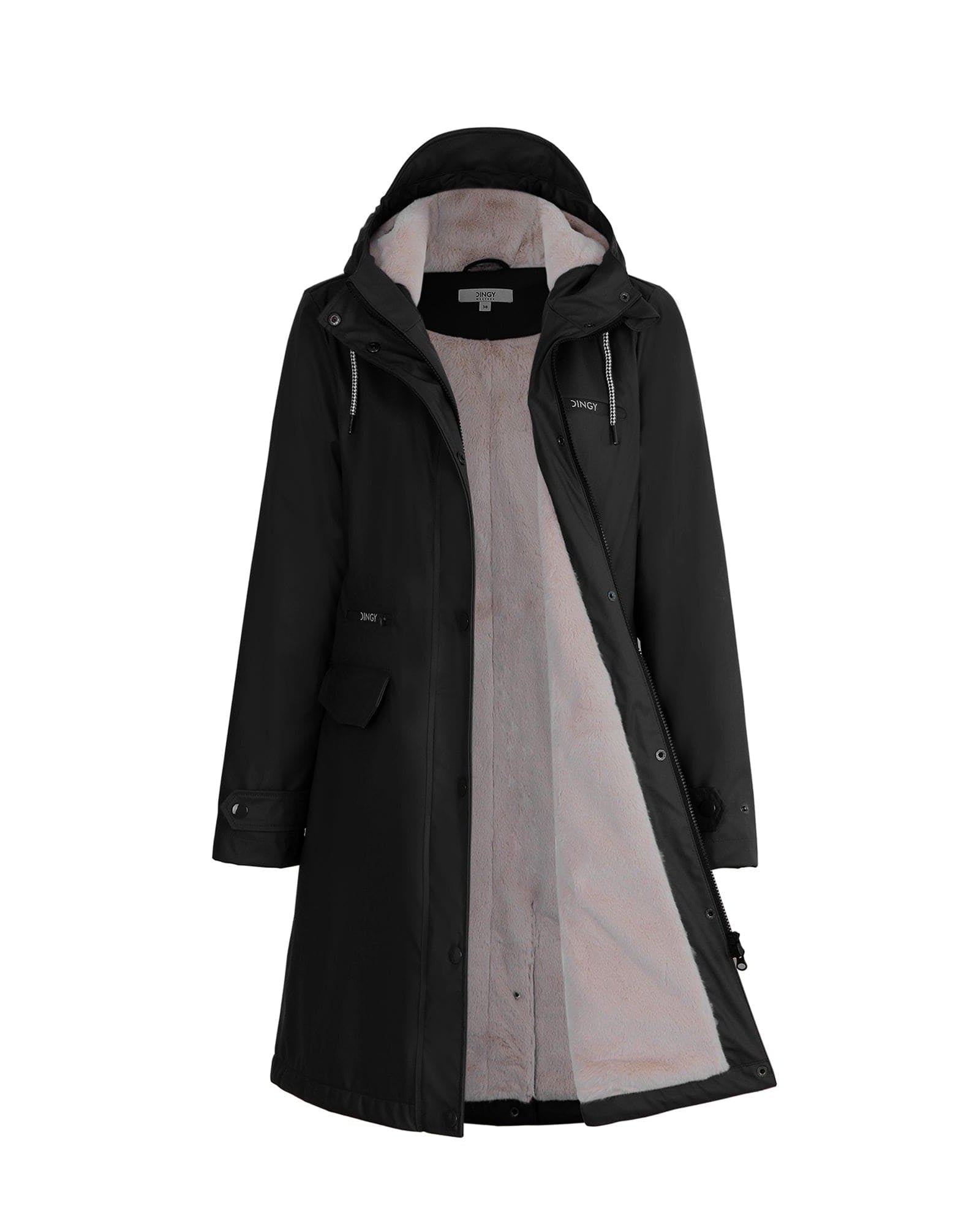 Black / M/38 Winter Wasserdichter Regenmantel Damen Freizeitjacke Mantel PU Stoff PT02