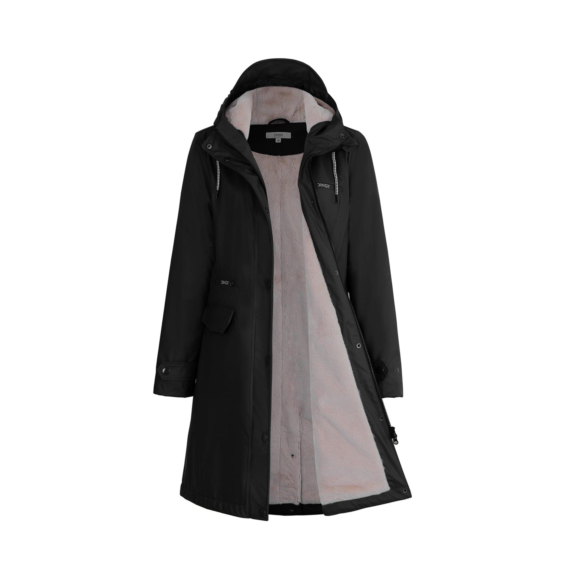 Black / M/38 Winter Wasserdichter Regenmantel Damen Freizeitjacke Mantel PU Stoff PT02