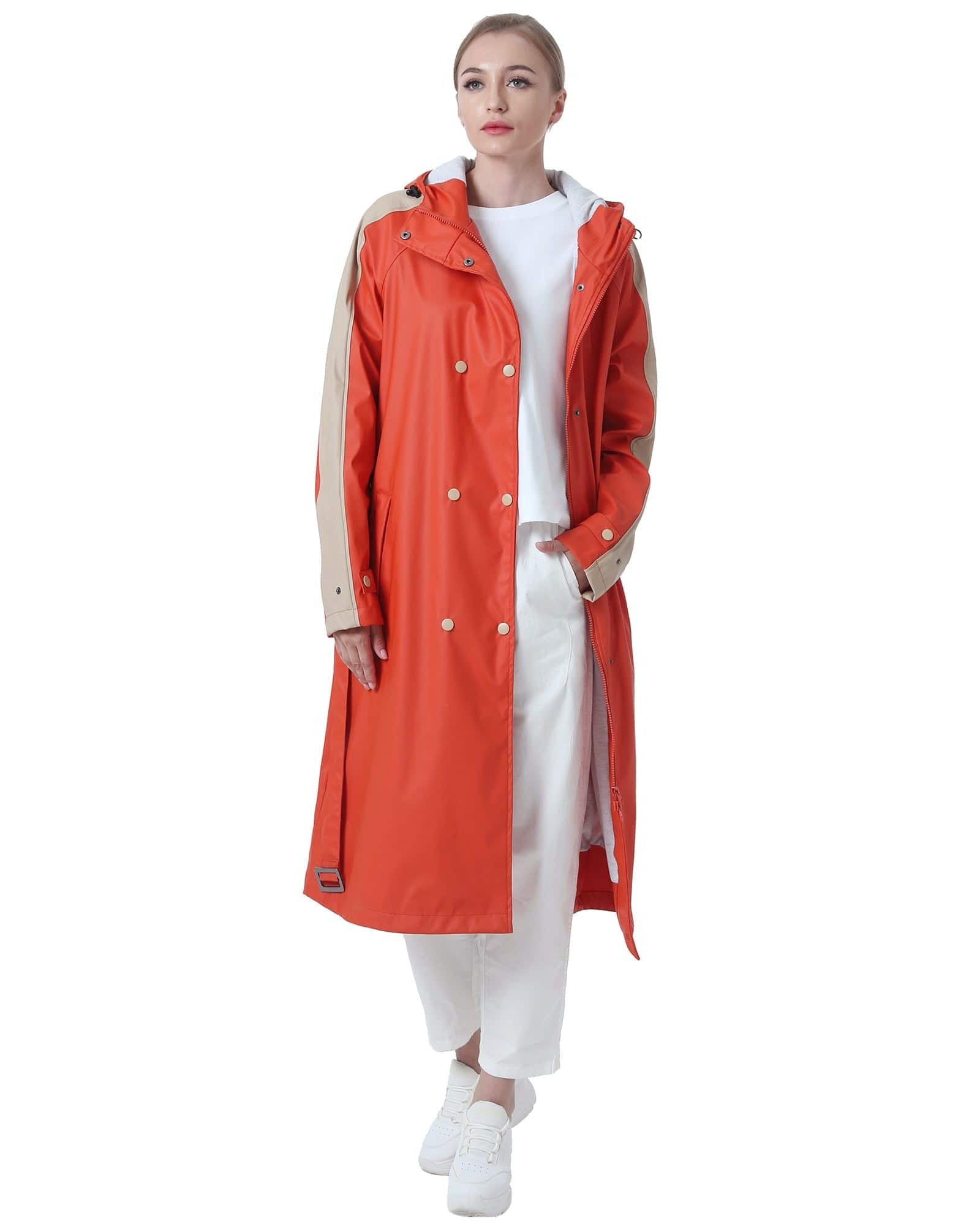 Langer Patchwork-Regenmantel für Frauen PT03