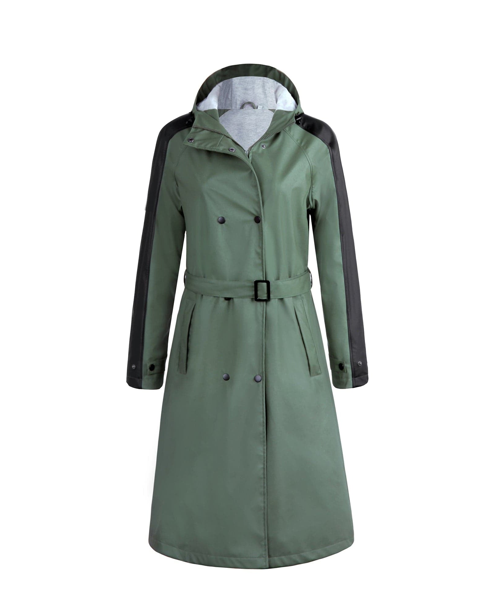 Olive Green / S/36 Langer Patchwork-Regenmantel für Frauen PT03