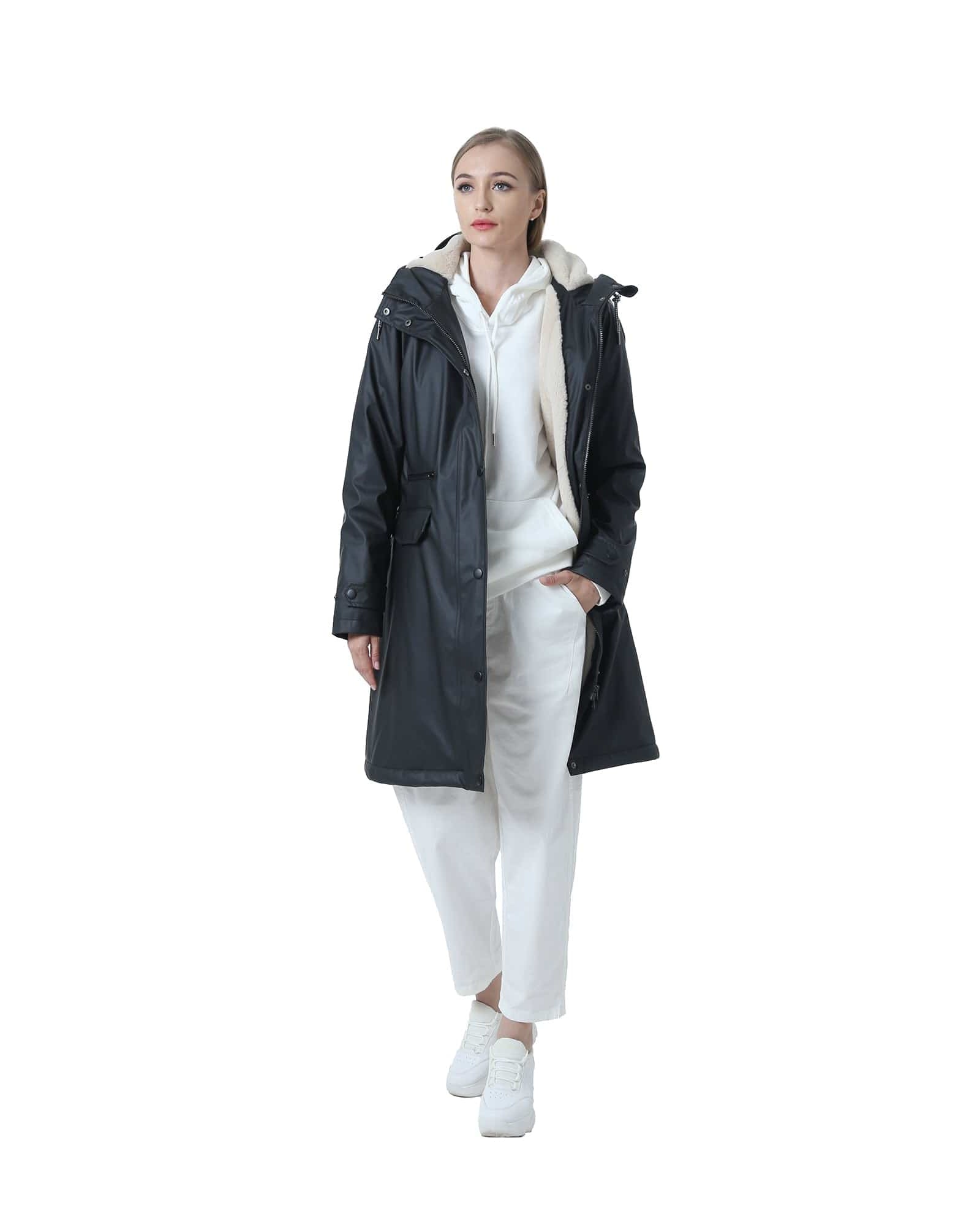 Winter Wasserdichter Regenmantel Damen Freizeitjacke Mantel PU Stoff PT02
