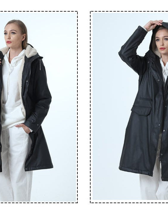 Winter Wasserdichter Regenmantel Damen Freizeitjacke Mantel PU Stoff PT02