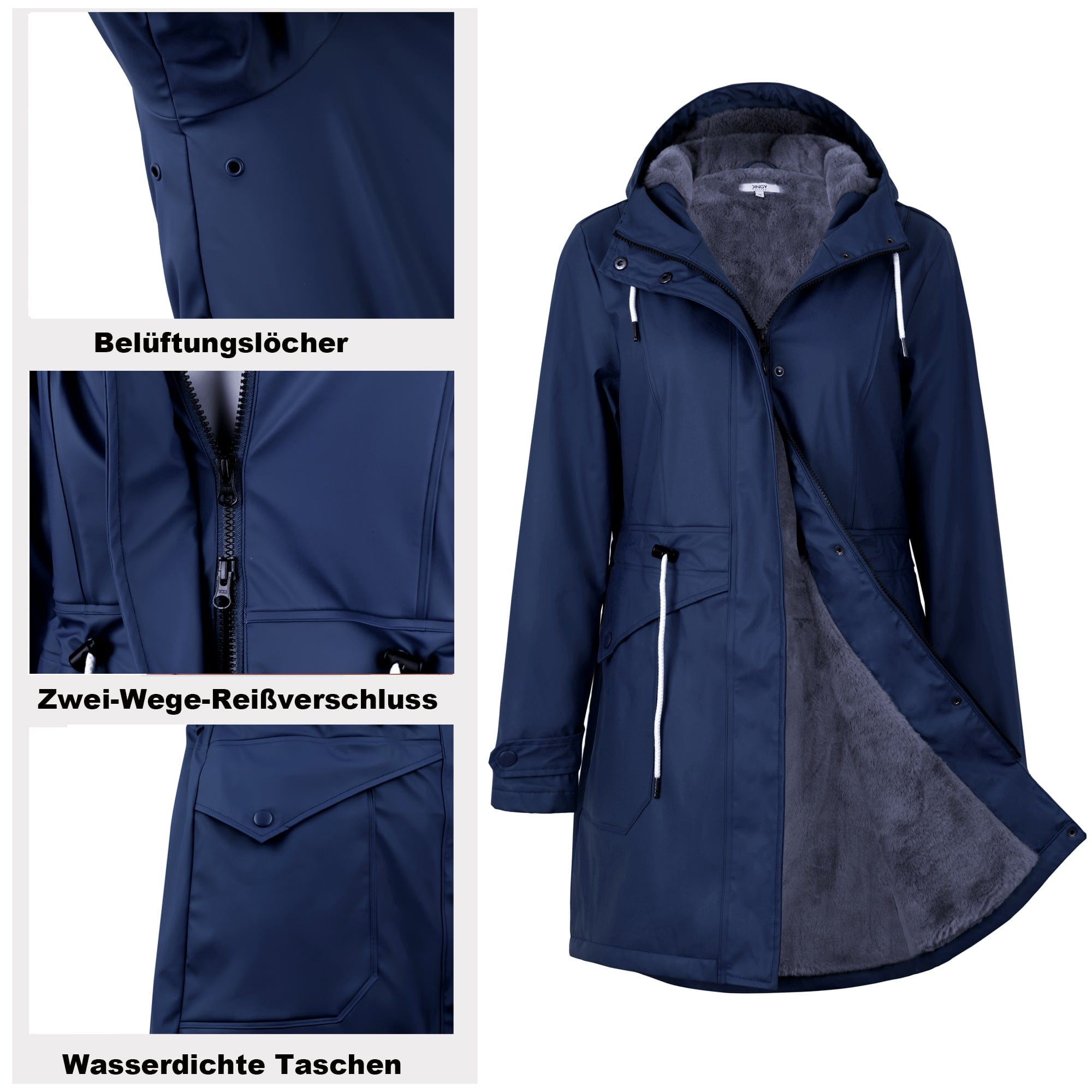 Blue / L Damen GefüTterte Regenjacke AMY