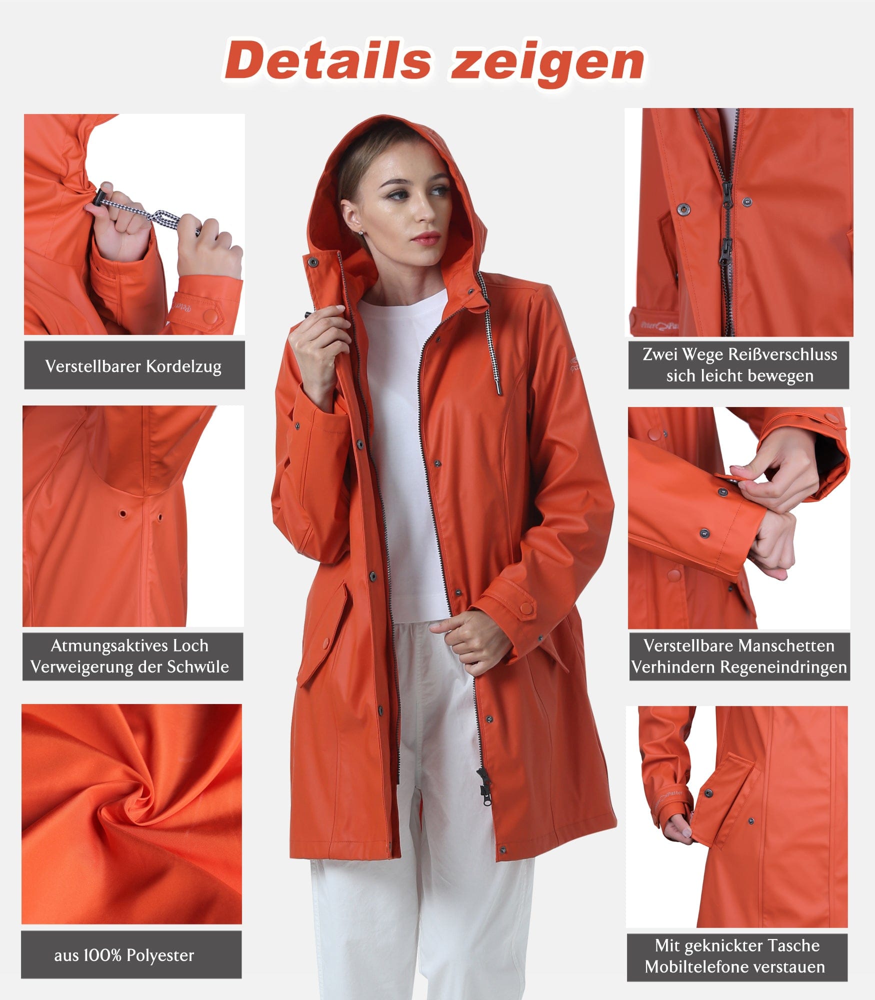Damen Regenjacke IK02 - Wasserdicht, Atmungsaktiv, Lang, Gefüttert, Stilvoll