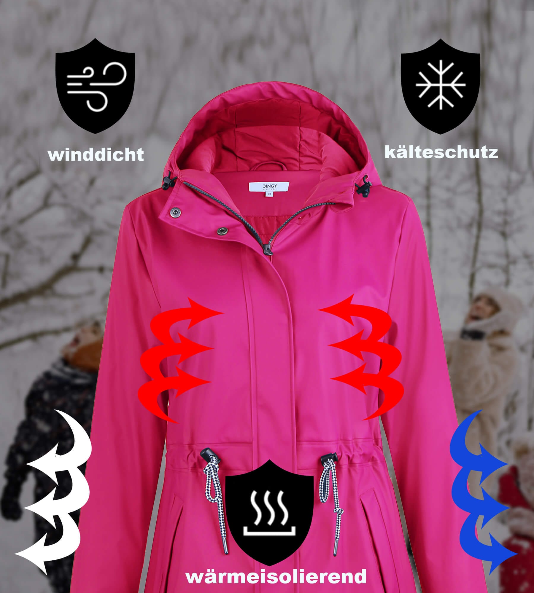 PU-Regenmantel Outdoor warme Jacke Dora