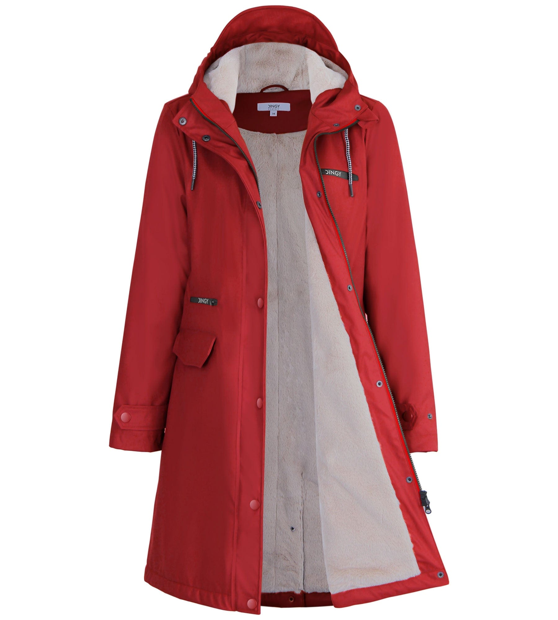 Red / M/38 PU wasserdichter Regenmantel Winter warme Jacke PT02