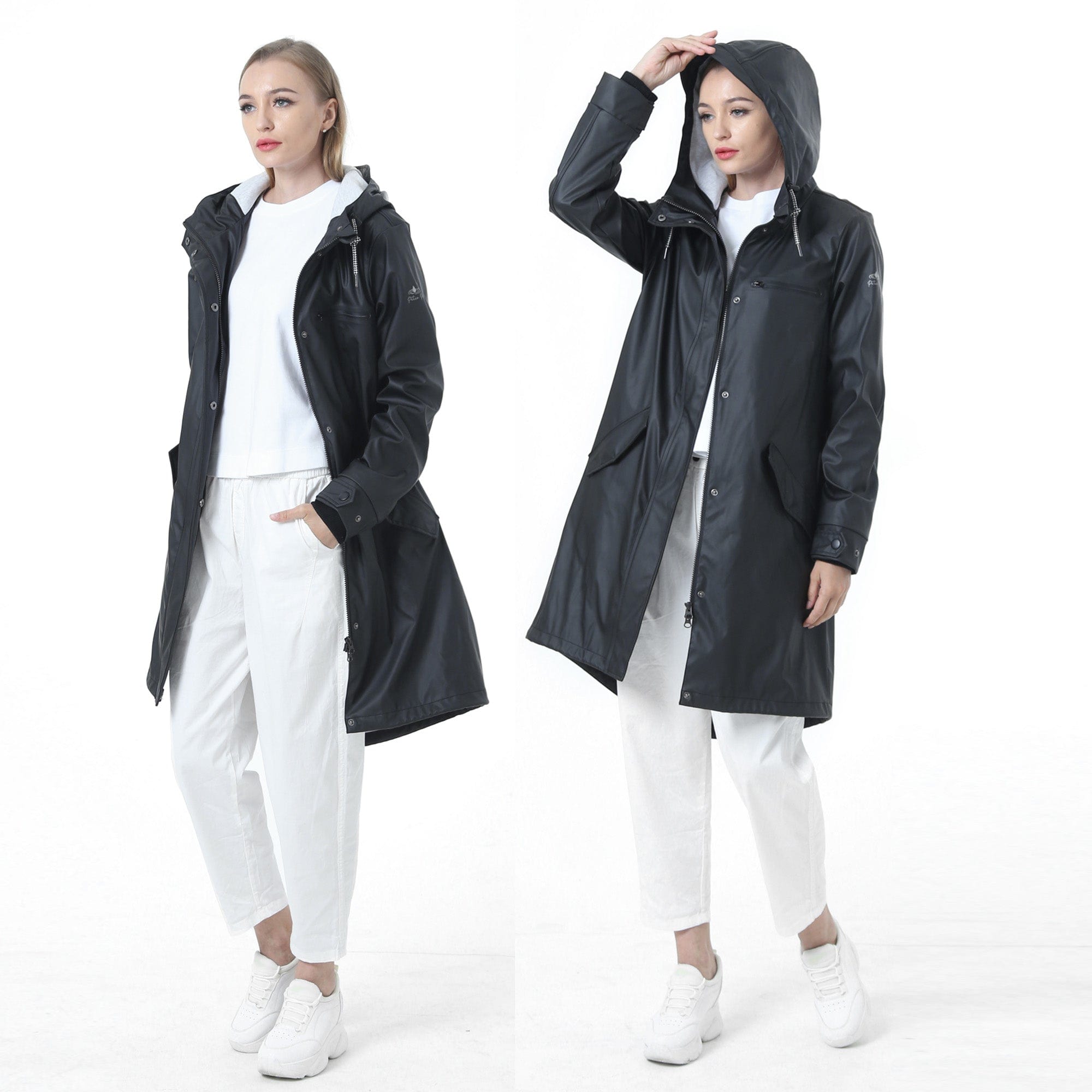 Damen wasserdicht mackintosh PU Stoff wasserdichtes Futter Kapuzenjacke Jacke PT01