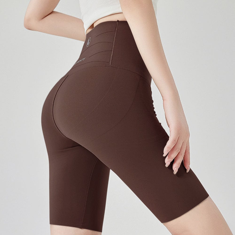 Dunkelbraun / S Damen Hochtaillierte, blickdichte, kurze Leggings mit Bauchansatz für Sport, Yoga, Gym