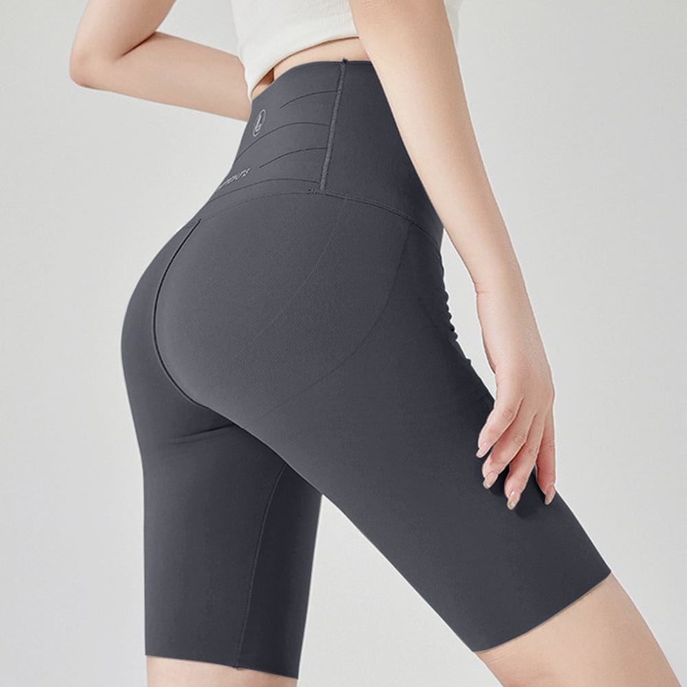 Grau / S Damen Hochtaillierte, blickdichte, kurze Leggings mit Bauchansatz für Sport, Yoga, Gym