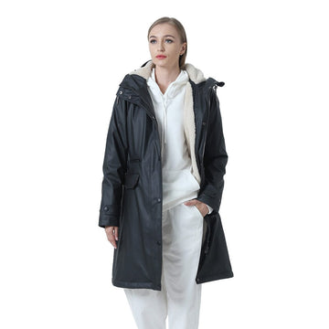 Winter Waterproof Raincoat Women Casual Jacket Coat PU Fabric PT02 