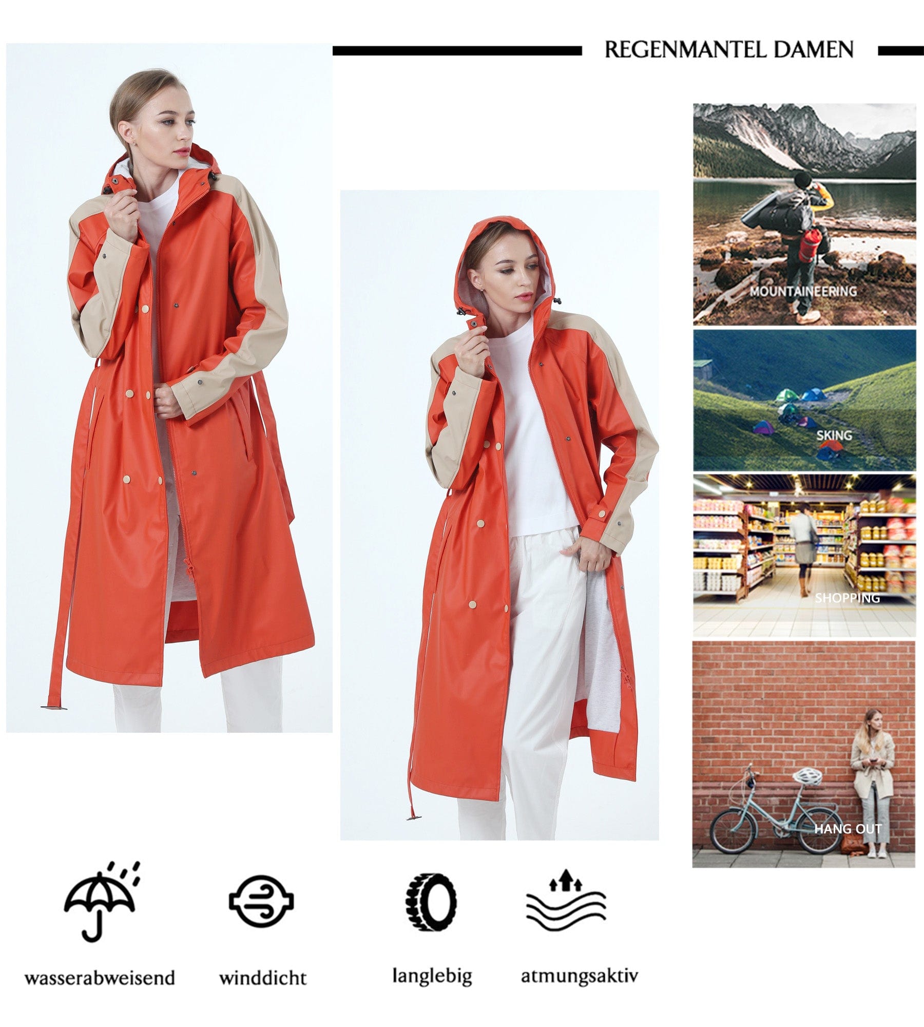 Langer Patchwork-Regenmantel für Frauen PT03