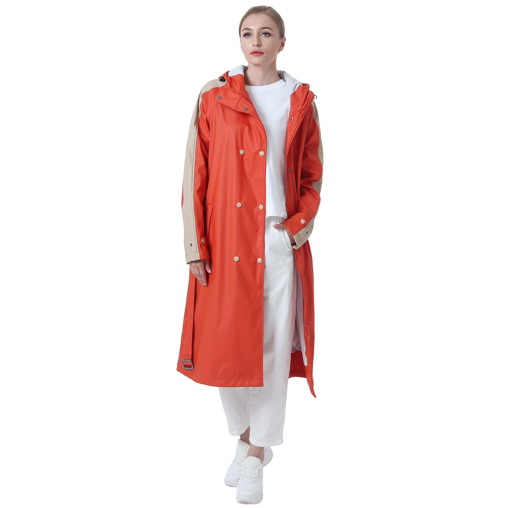 Langer Patchwork-Regenmantel für Frauen PT03