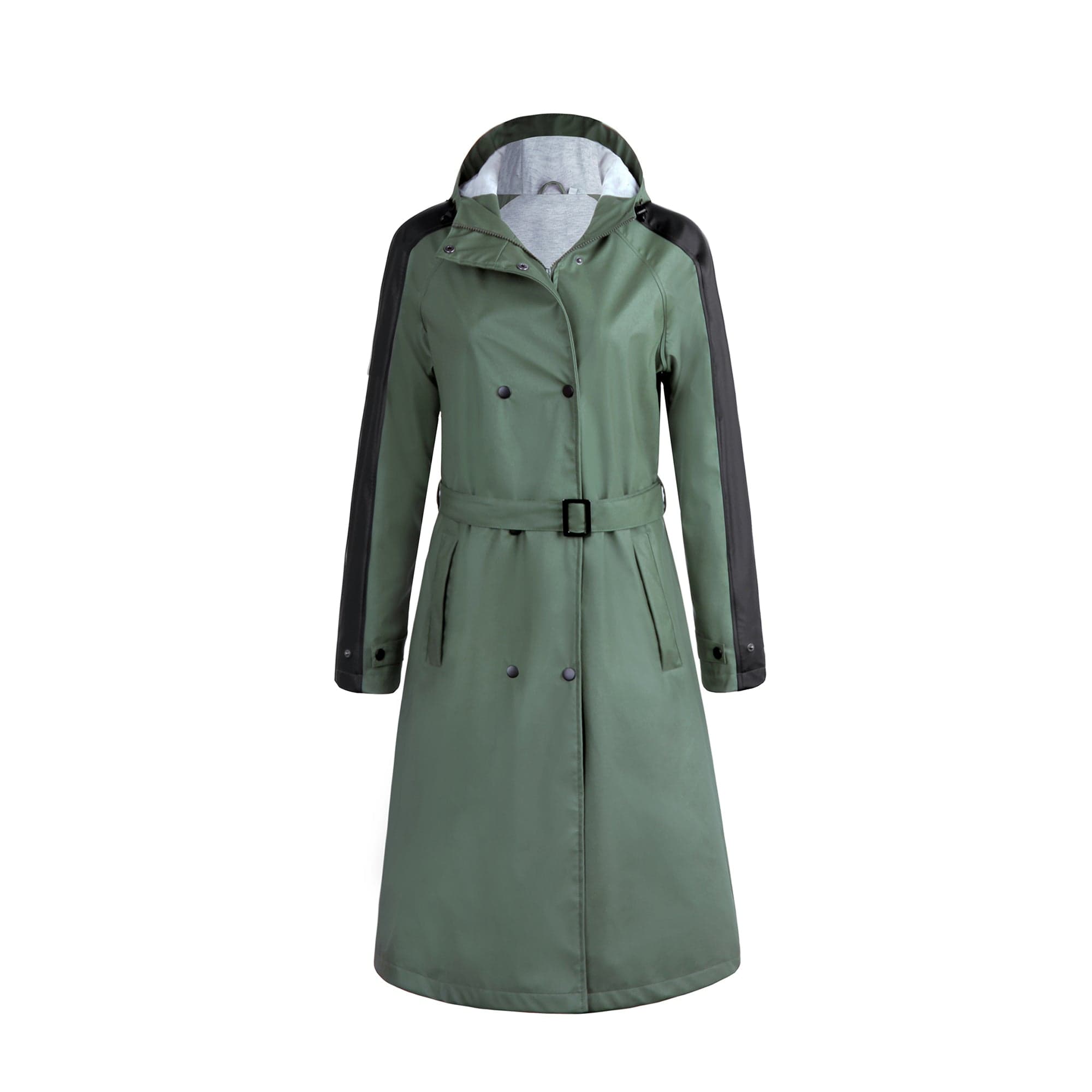 Olive Green / S/36 Langer Patchwork-Regenmantel für Frauen PT03