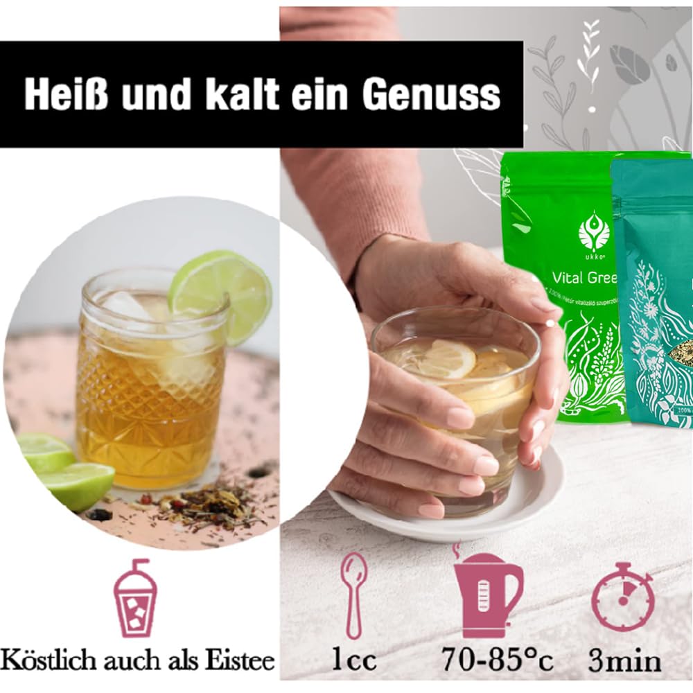 UKKO Der Refluxtee Vital Greens,Enthält Makronährstoffe und Mikronährstoffe arbeiten besser mit Reflux-Tee,verjüngt den Körper,Made in EU
