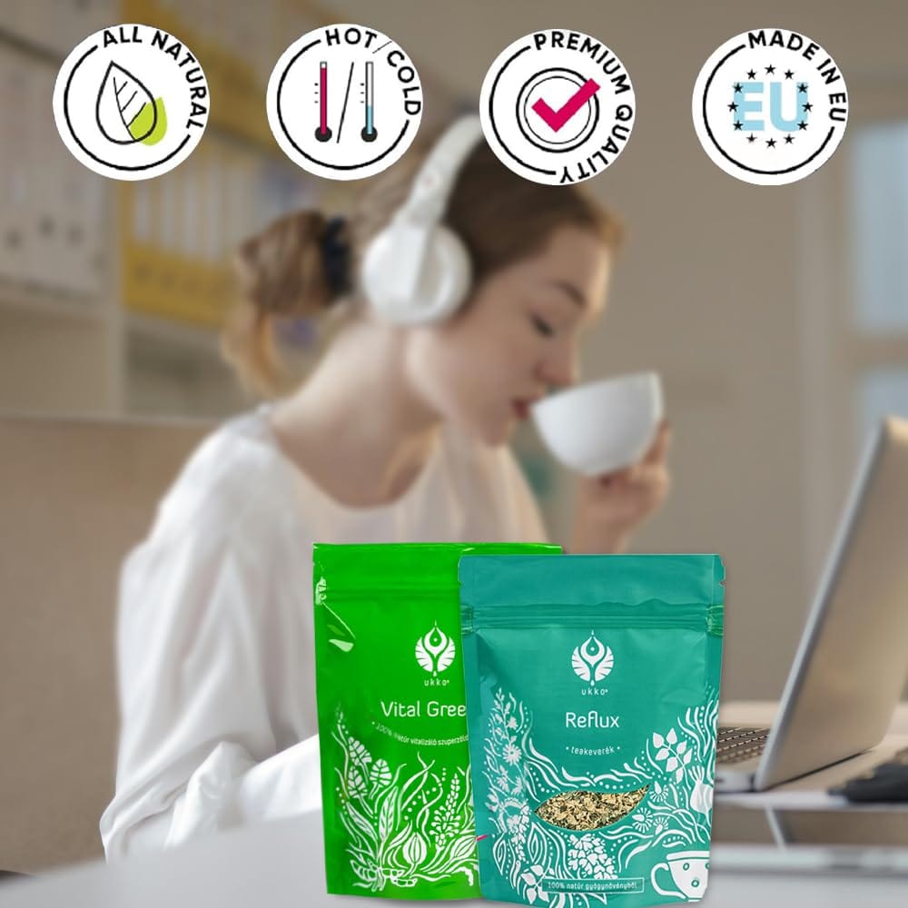 UKKO Der Refluxtee Vital Greens,Enthält Makronährstoffe und Mikronährstoffe arbeiten besser mit Reflux-Tee,verjüngt den Körper,Made in EU