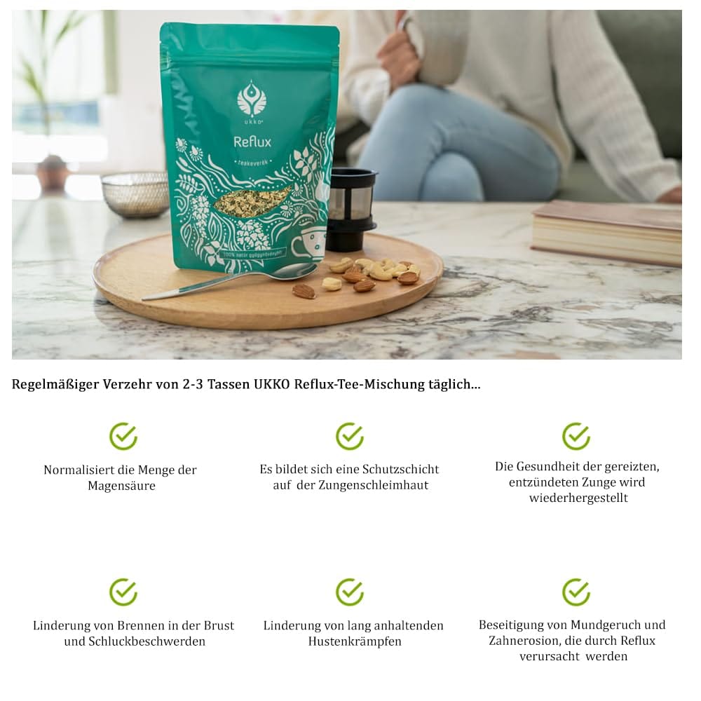 UKKO Der Refluxtee Vital Greens,Enthält Makronährstoffe und Mikronährstoffe arbeiten besser mit Reflux-Tee,verjüngt den Körper,Made in EU