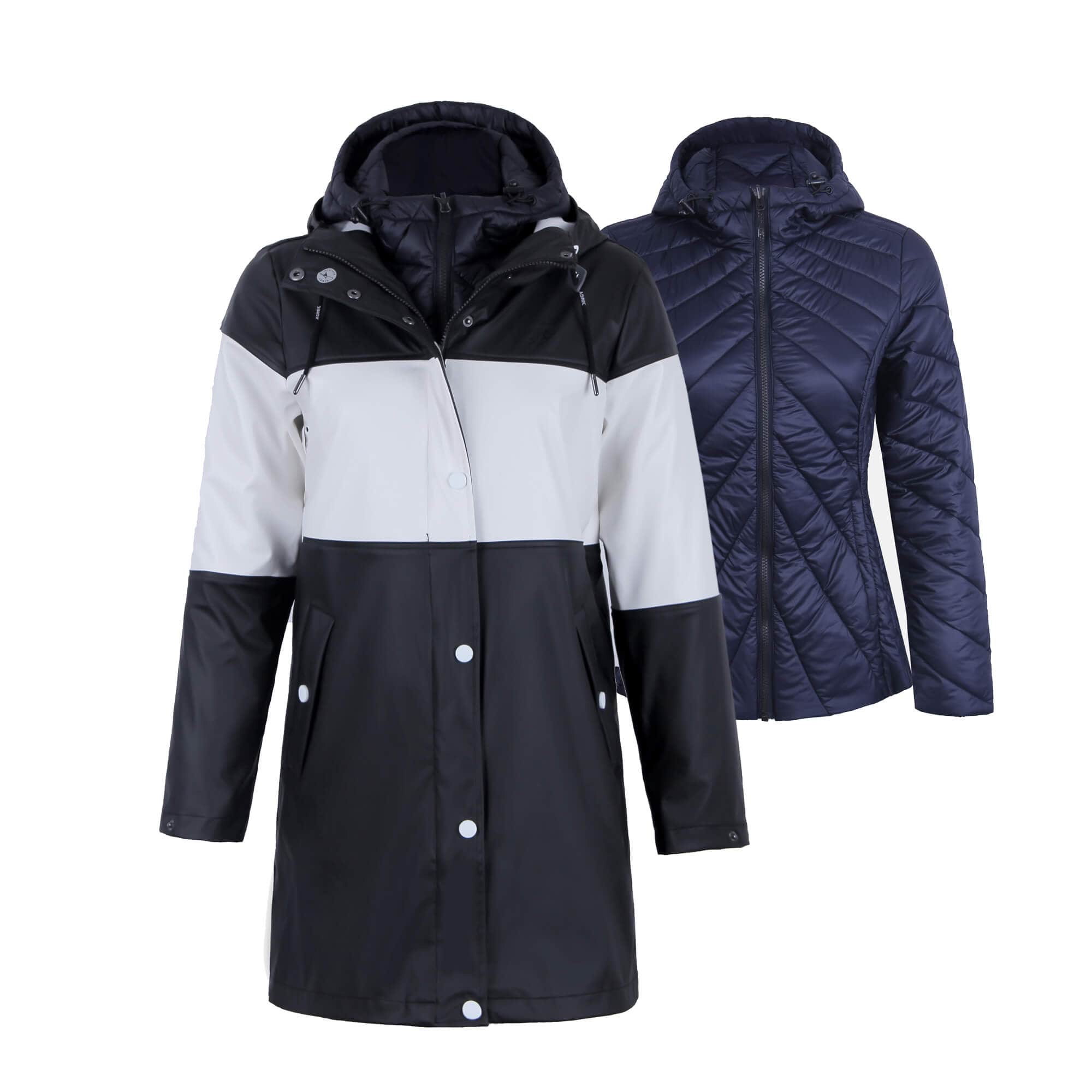 Black &White / XS Damen 3 In 1 Freizeit Pu Colorblock Regenmantel EMILY-A