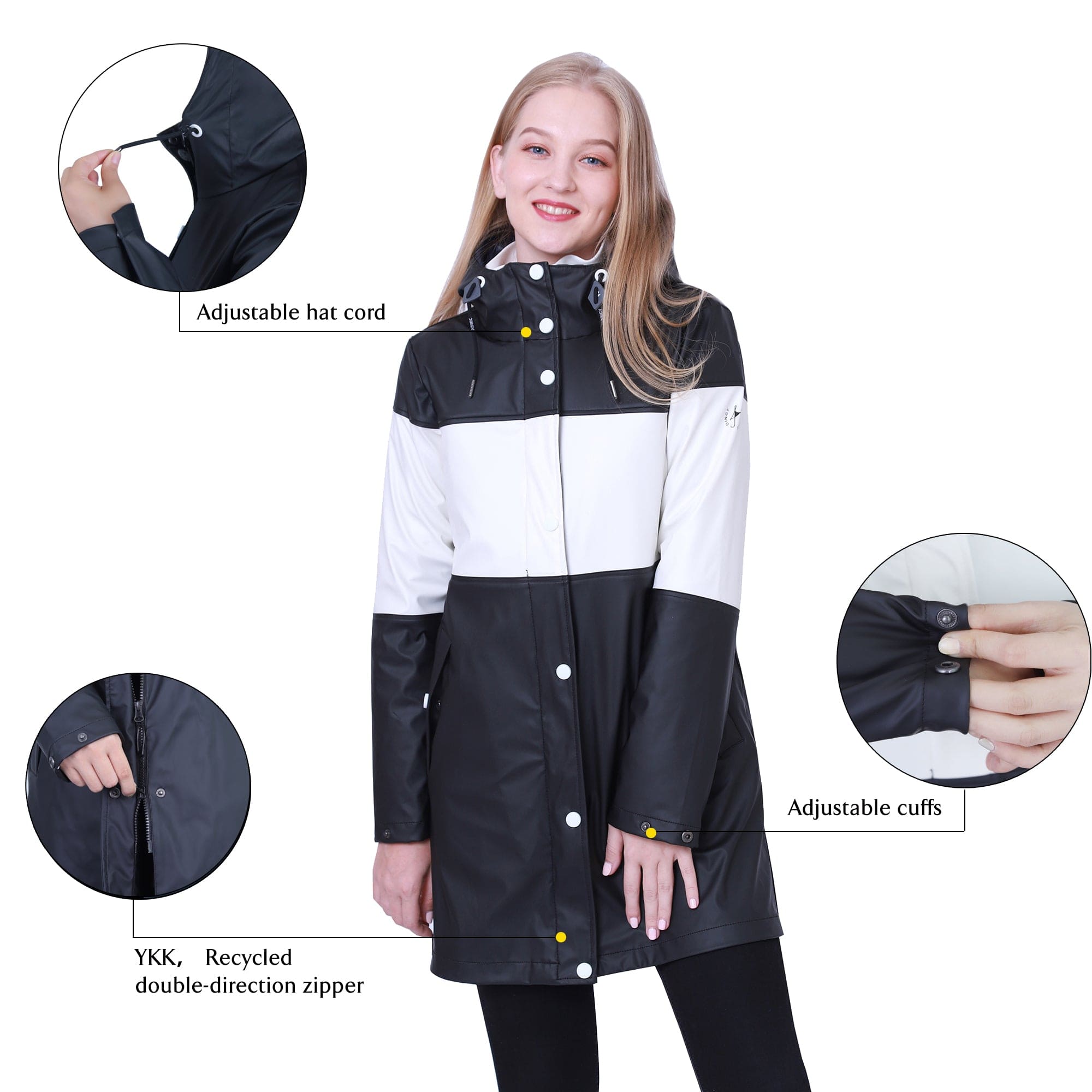 Damen 3 In 1 Freizeit Pu Colorblock Regenmantel EMILY-A