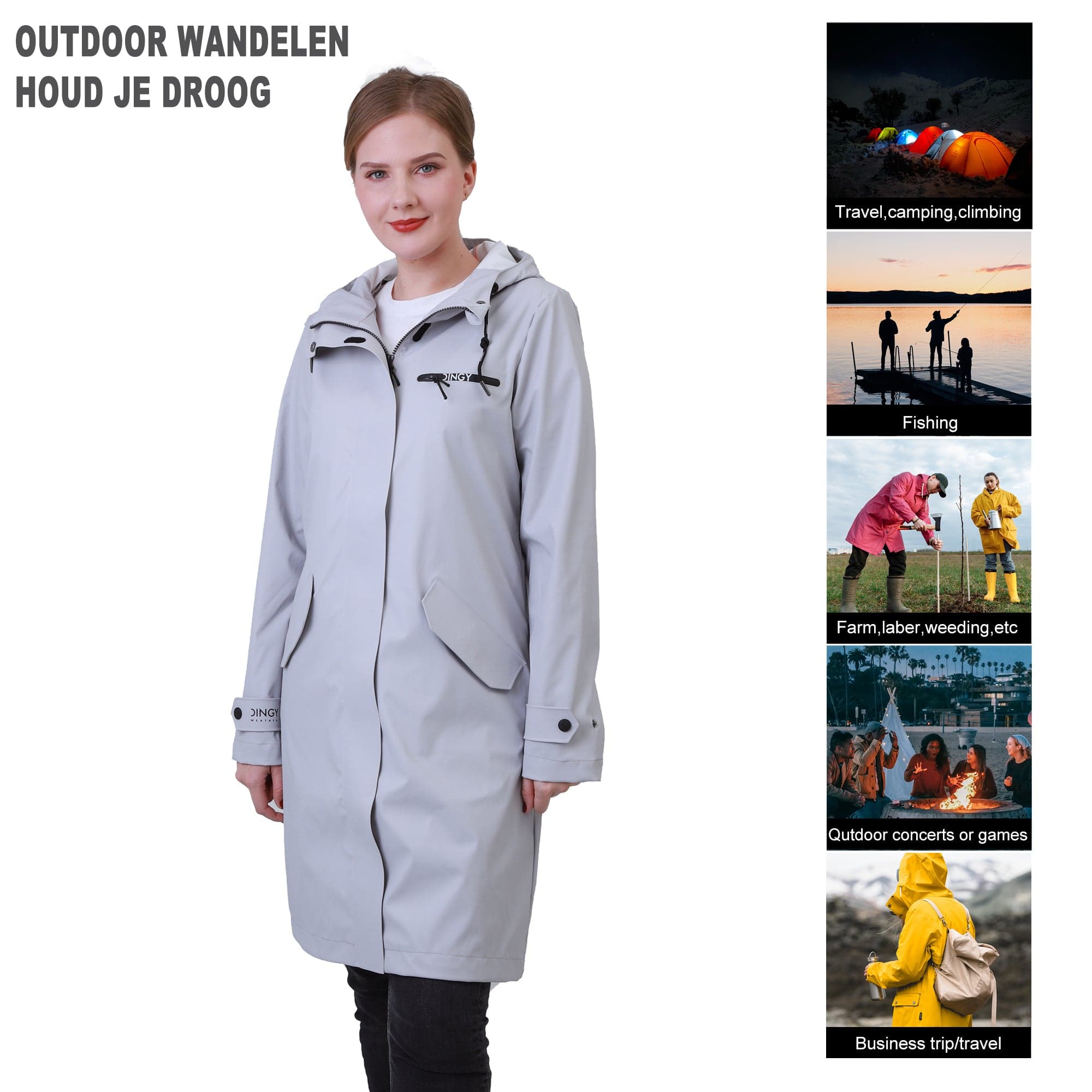 Damen Wasserdichter Langer Regenmantel BELLE-1