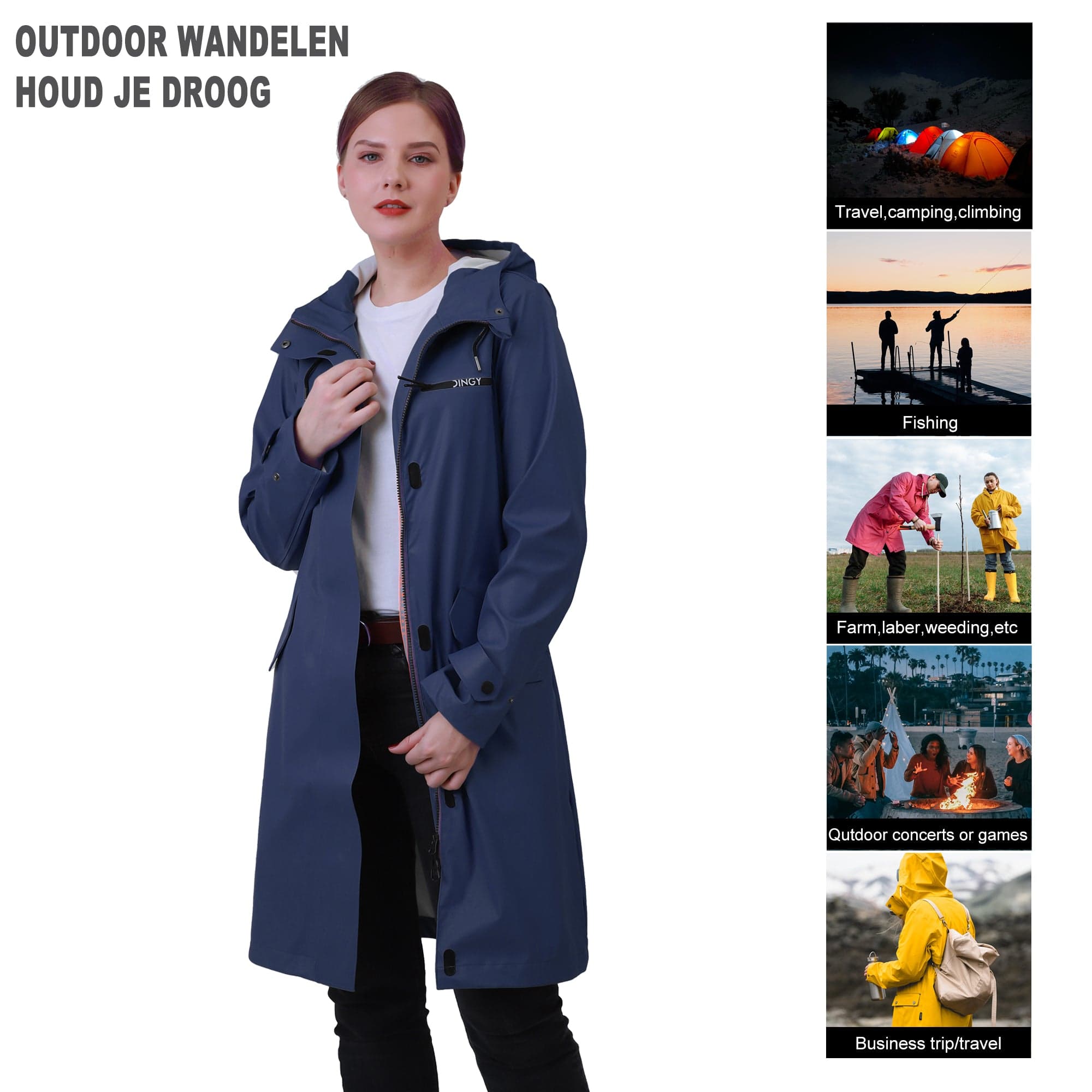 Damen Wasserdichter Langer Regenmantel BELLE-1