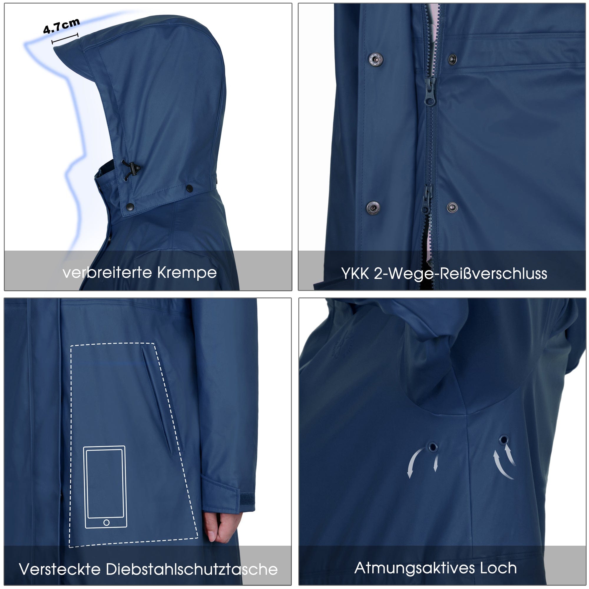 Damen Wasserdichter Langer Regenmantel ISABELL