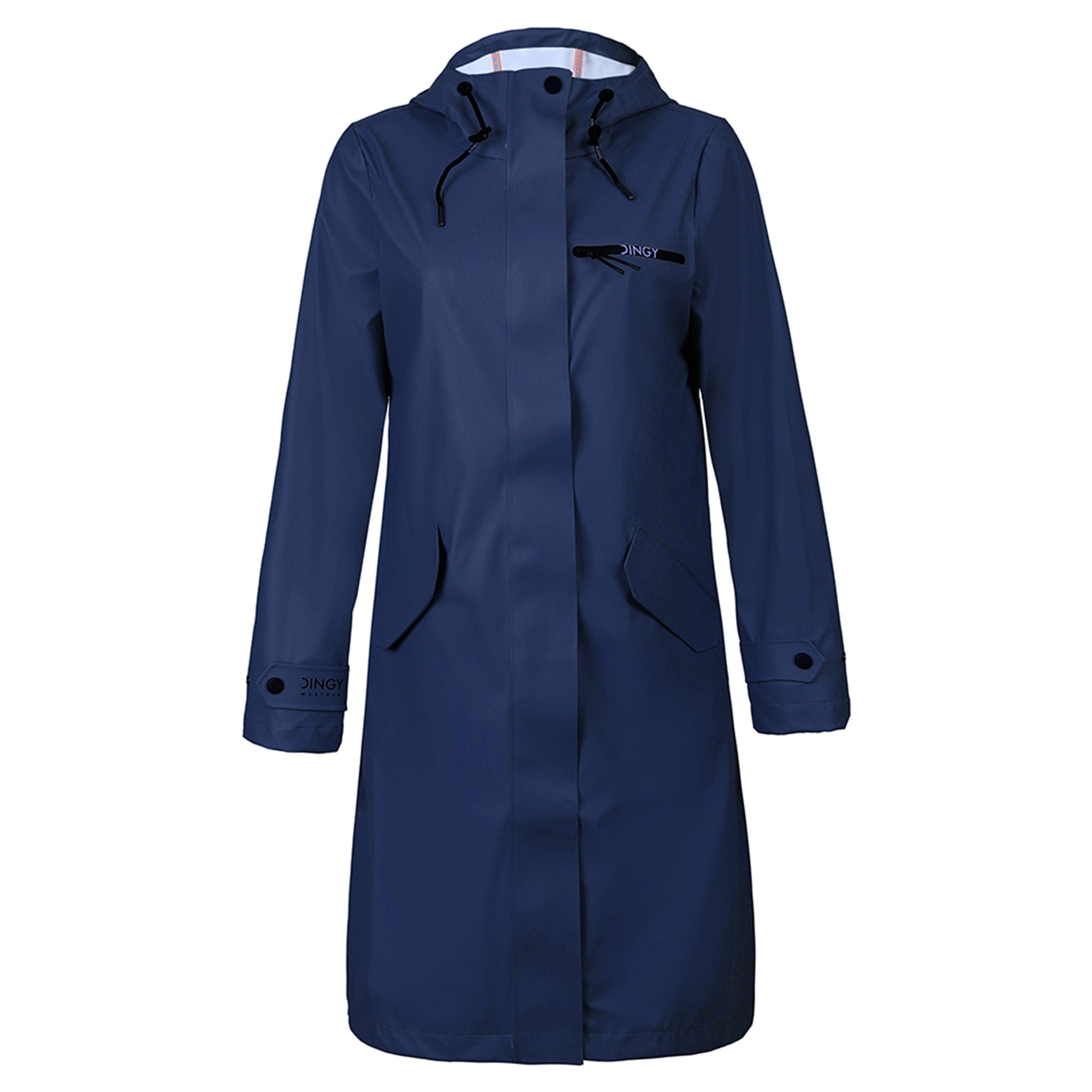 Dark-Navy / L Damen Wasserdichter Langer Regenmantel BELLE-1