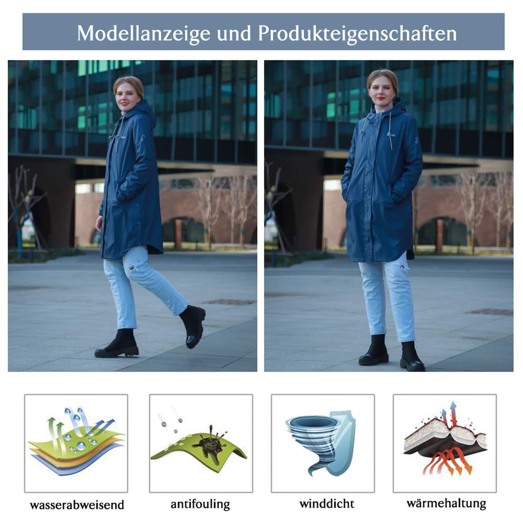 Damen Freizeit PU Regenmantel IK01