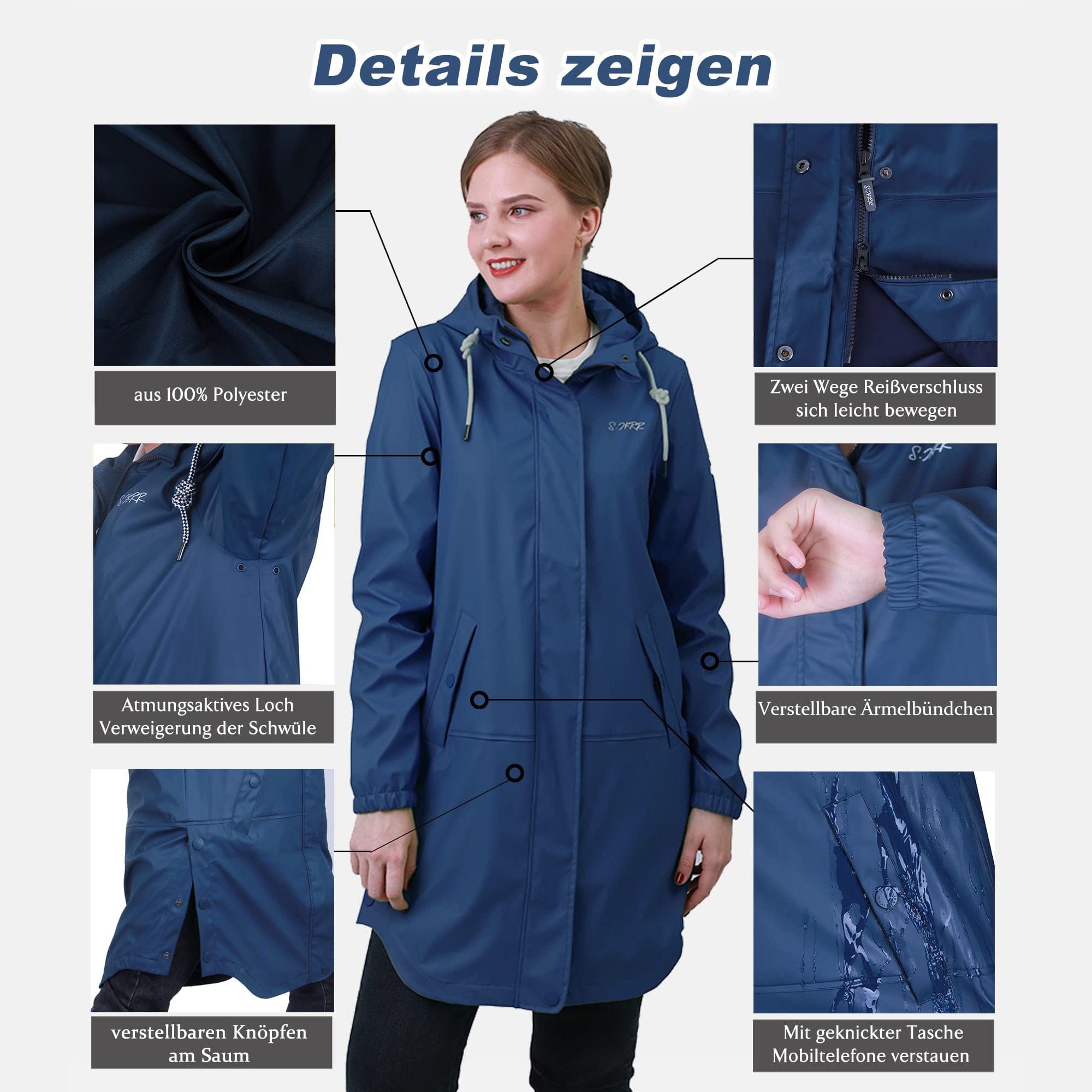 Damen Freizeit PU Regenmantel IK01