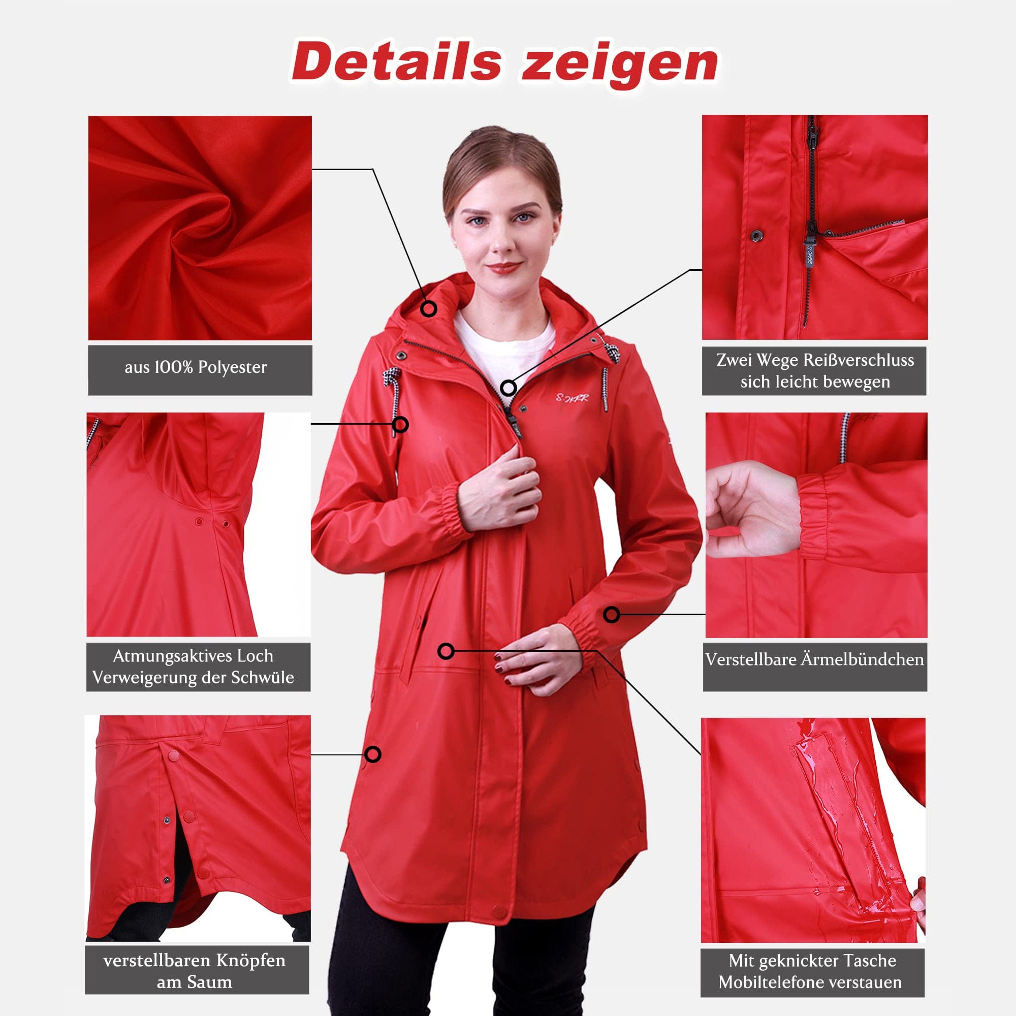 Damen Freizeit PU Regenmantel IK01