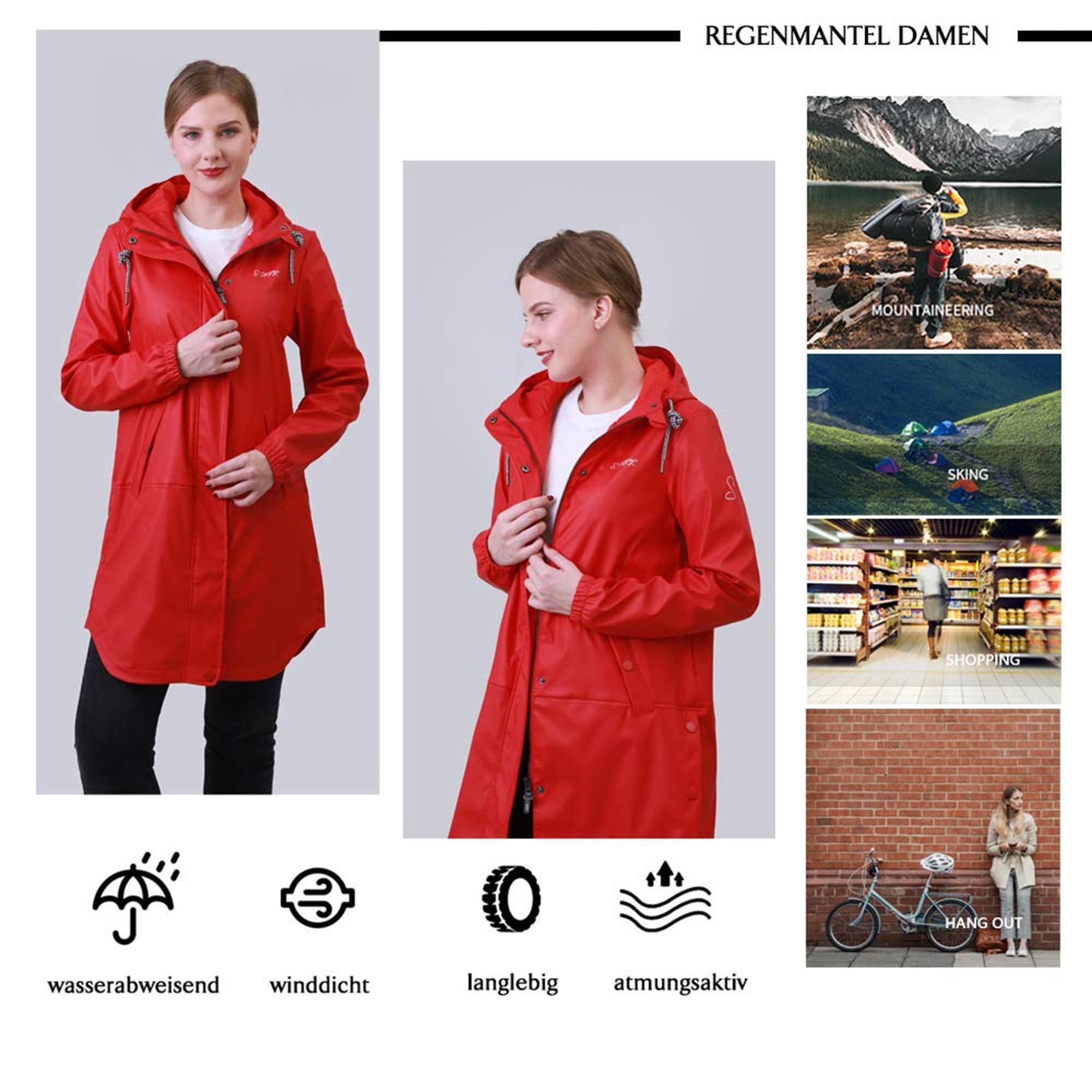 Damen Freizeit PU Regenmantel IK01
